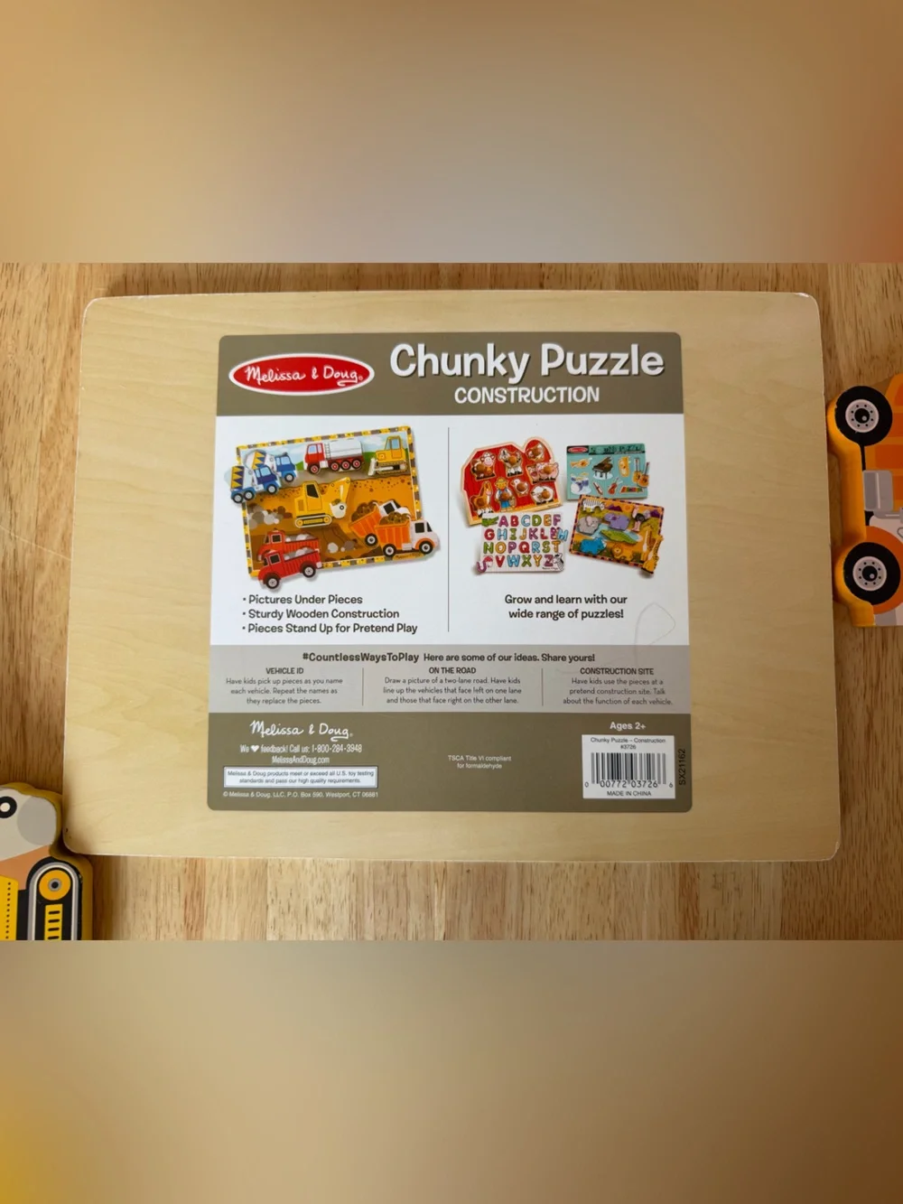 Melissa & Doug Construction Vehicles Chunky Wooden Puzzle - used
